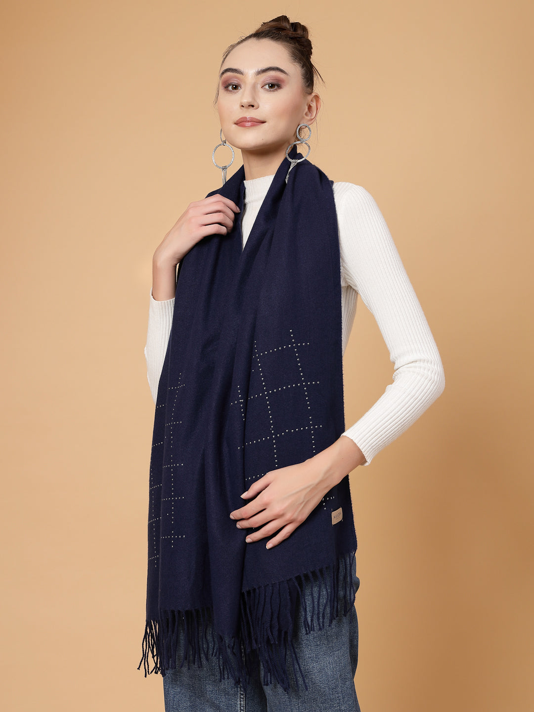 MAFADENY WINTER WRAP NAVY BLUE STOLE - COZY COMFORT IN SUBTLE ELEGANCE