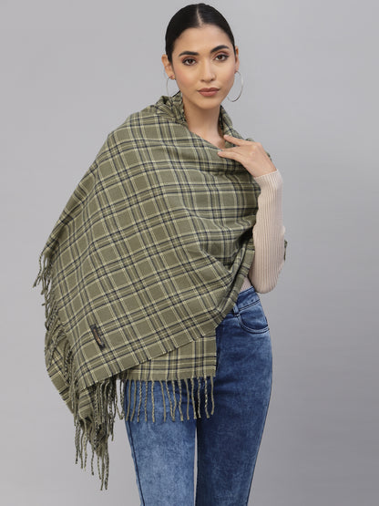 Mafadeny Women Green & Beige Checked Stole