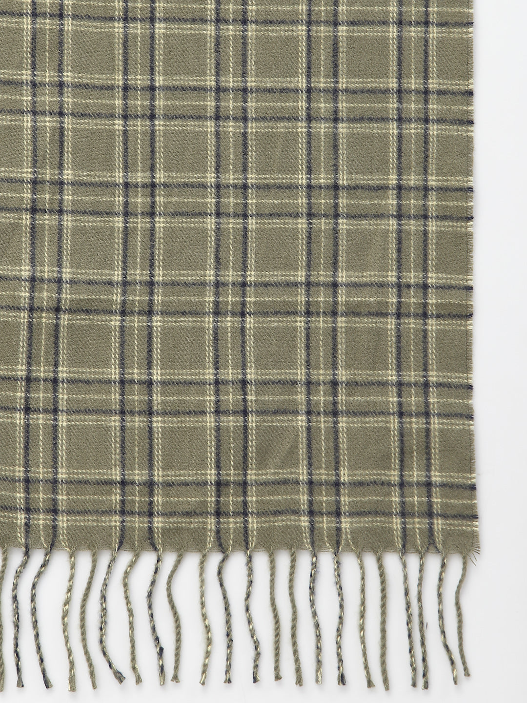 Mafadeny Women Green & Beige Checked Stole