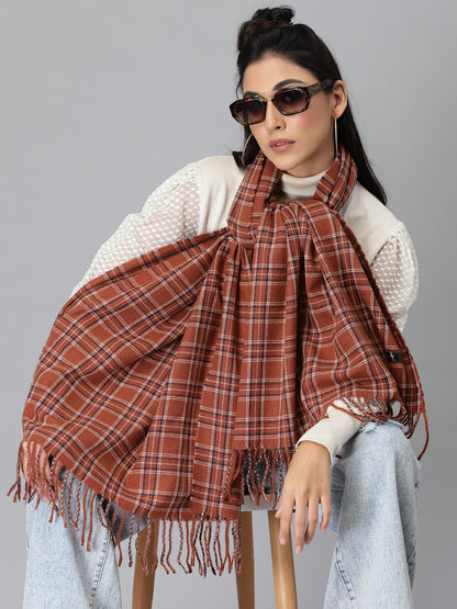 Mafadeny Women Rust & White Checked Stole