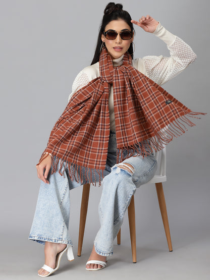 Mafadeny Women Rust & White Checked Stole