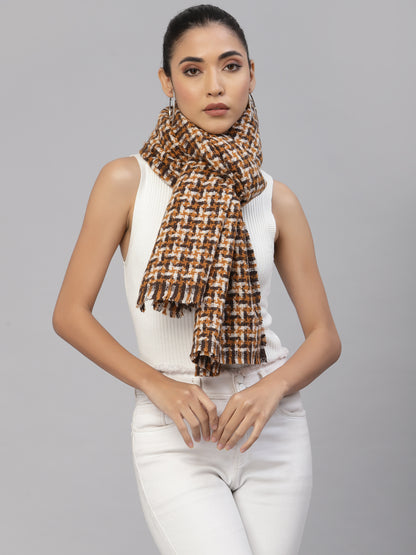 Mafadeny Women Mustard & White Woven Design Stole