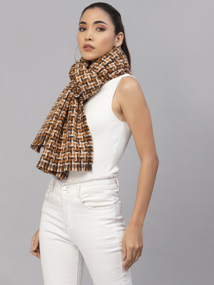 Mafadeny Women Mustard & White Woven Design Stole