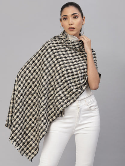 Mafadeny Women Black & Cream Checked Stole