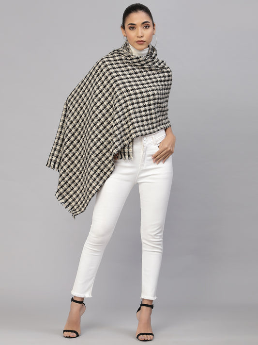 Mafadeny Women Black & Cream Checked Stole