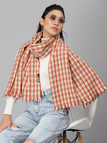 Mafadeny Women Rust & White Checked Stole