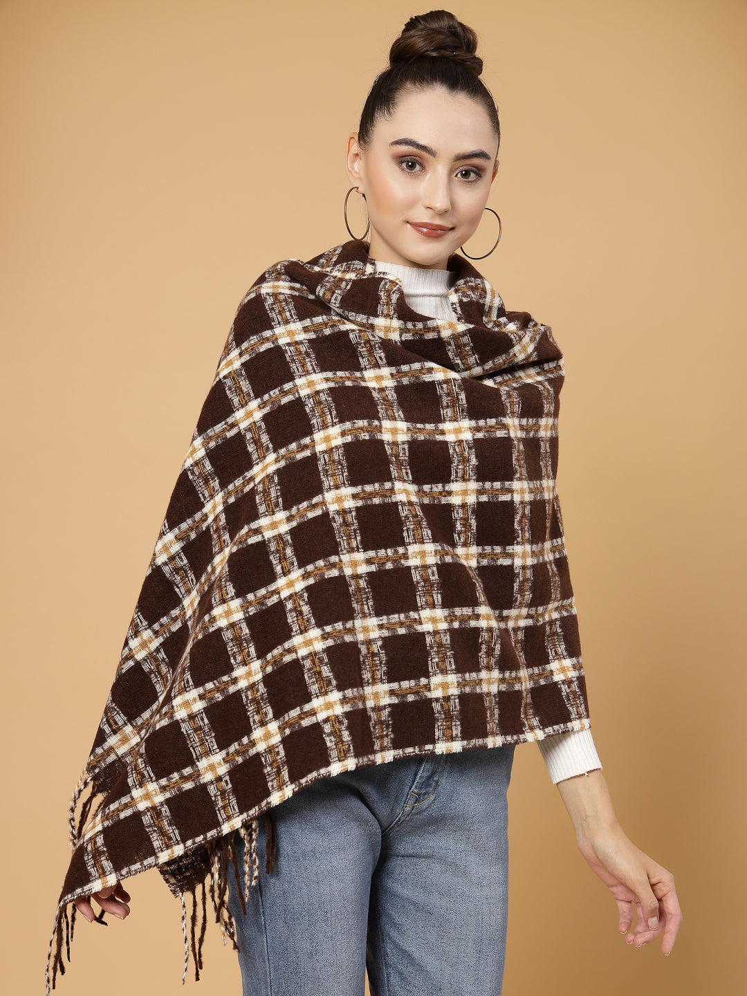 MAFADENY WINTER WRAP BROWN STOLE - COZY COMFORT IN SUBTLE ELEGANCE