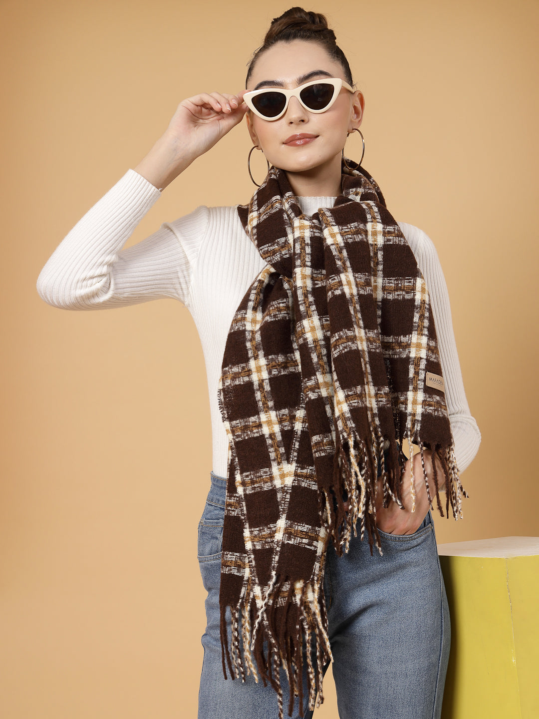 MAFADENY WINTER WRAP BROWN STOLE - COZY COMFORT IN SUBTLE ELEGANCE