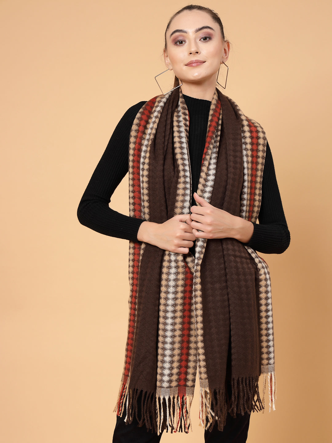 MAFADENY WINTER WRAP BROWN STOLE - COZY COMFORT IN SUBTLE ELEGANCE