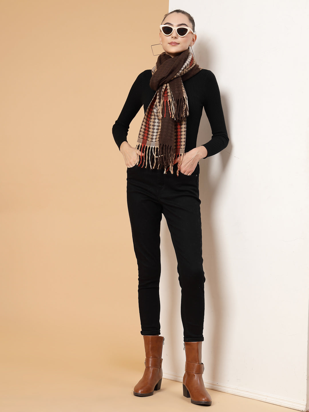 MAFADENY WINTER WRAP BROWN STOLE - COZY COMFORT IN SUBTLE ELEGANCE