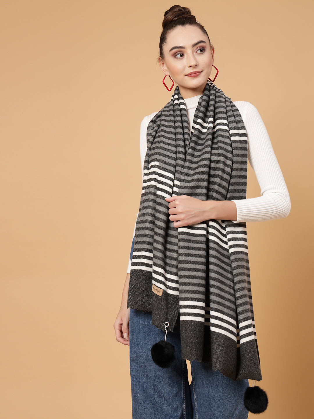 MAFADENY WINTER WRAP BLACK STOLE - COZY COMFORT IN SUBTLE ELEGANCE