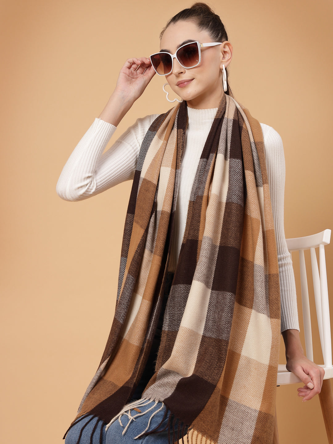 MAFADENY WINTER WRAP BROWN STOLE - COZY COMFORT IN SUBTLE ELEGANCE