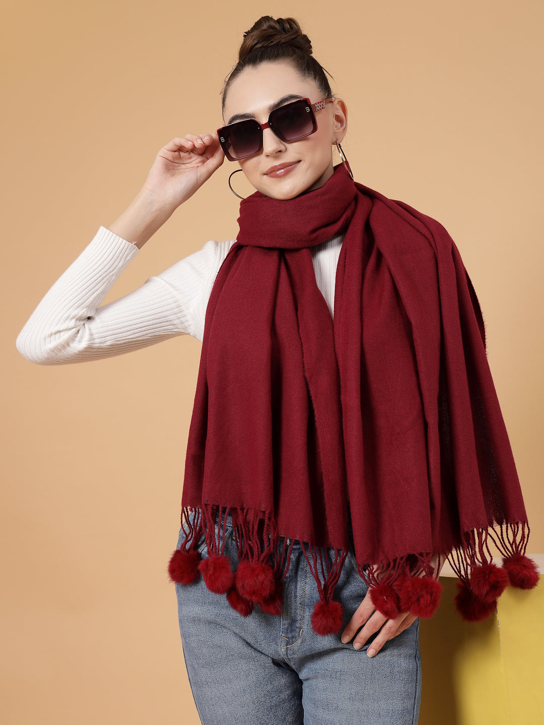 MAFADENY WINTER WRAP MEHROON STOLE - COZY COMFORT IN SUBTLE ELEGANCE