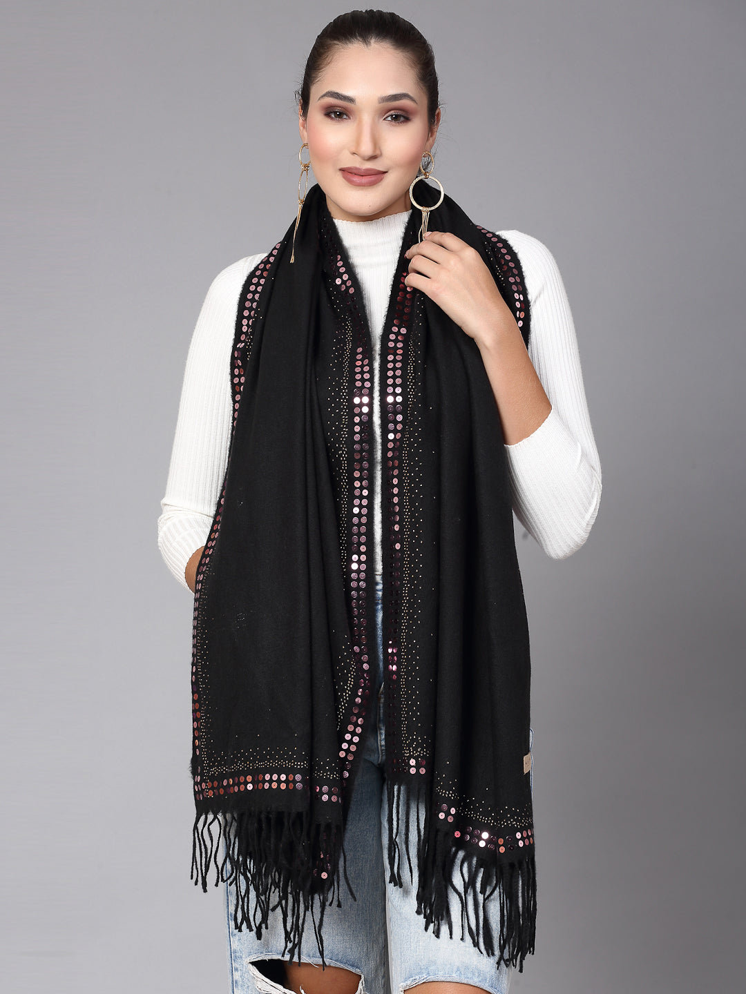 MAFADENY WINTER WRAP BLACK STOLE - COZY COMFORT IN SUBTLE ELEGANCE