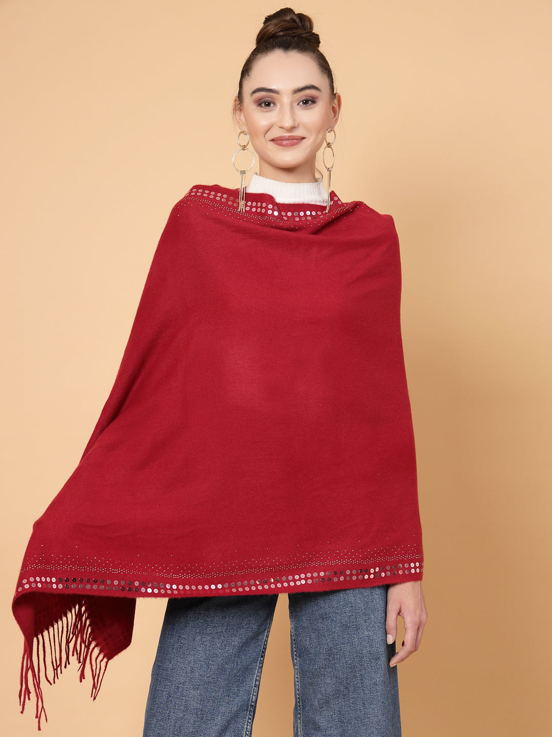 MAFADENY WINTER WRAP MEHROON STOLE - COZY COMFORT IN SUBTLE ELEGANCE