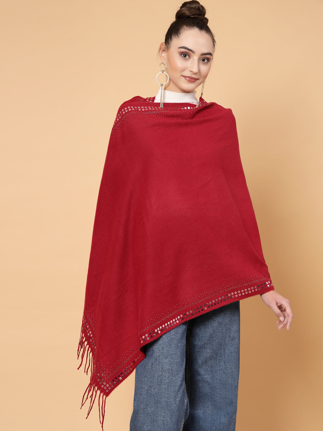 MAFADENY WINTER WRAP MEHROON STOLE - COZY COMFORT IN SUBTLE ELEGANCE