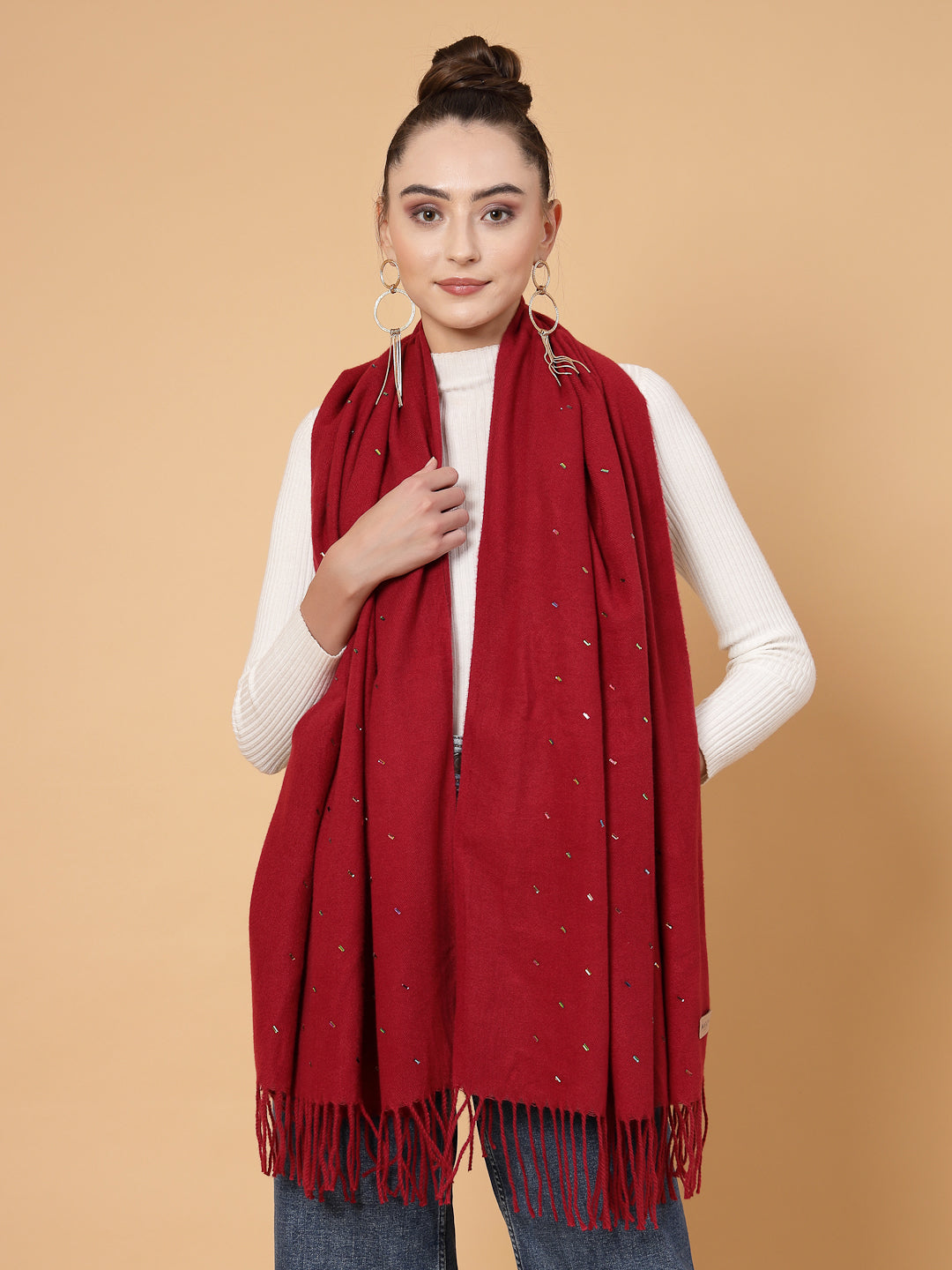 MAFADENY WINTER WRAP MEHROON STOLE - COZY COMFORT IN SUBTLE ELEGANCE