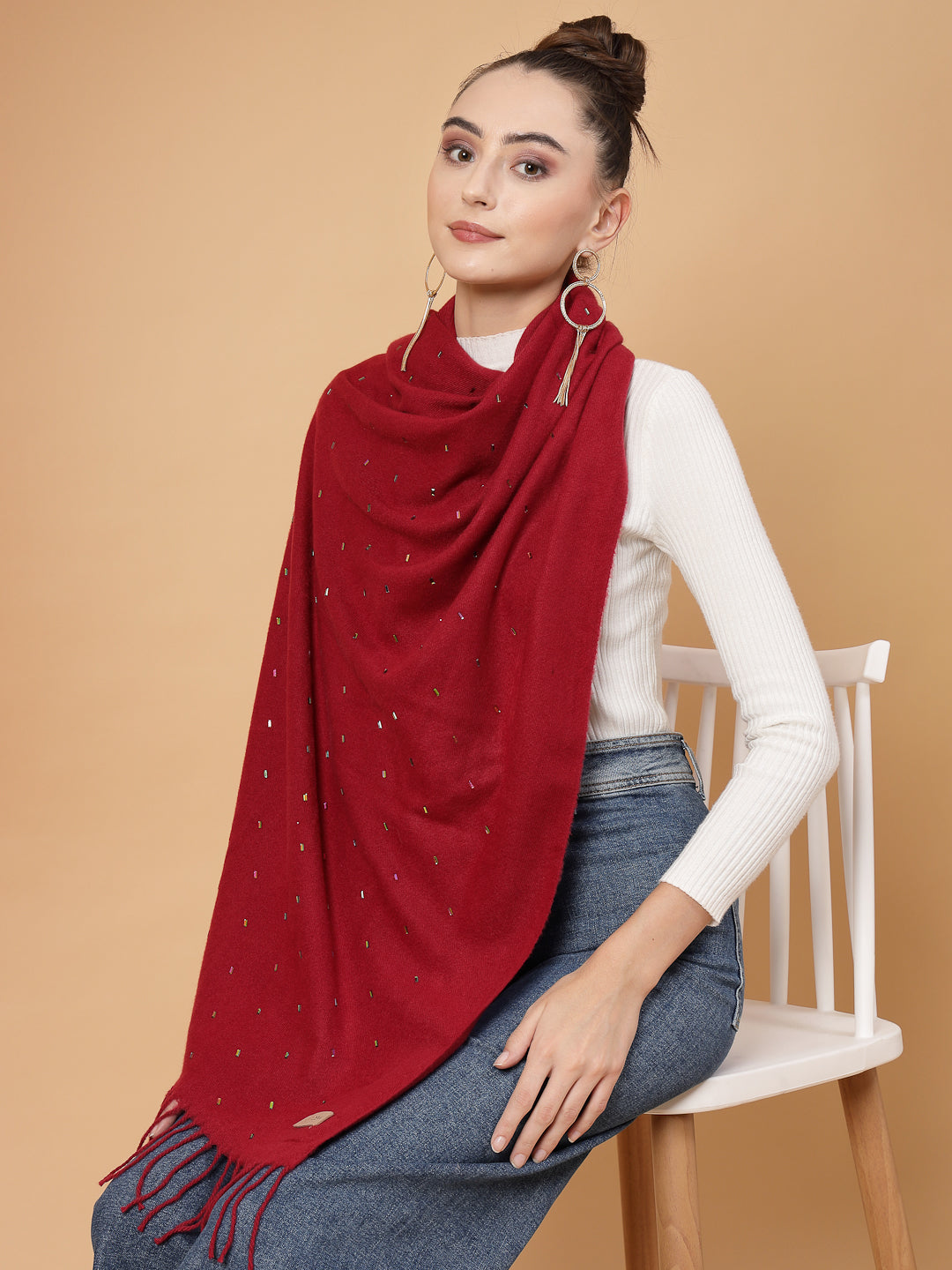 MAFADENY WINTER WRAP MEHROON STOLE - COZY COMFORT IN SUBTLE ELEGANCE