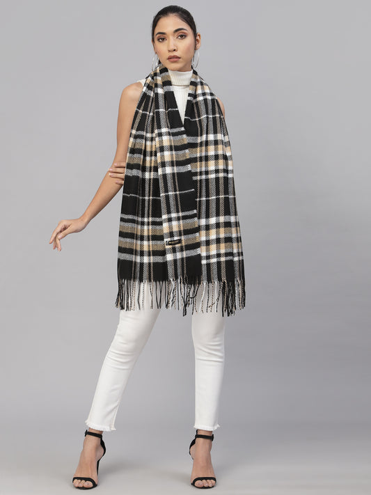 Mafadeny Women Black & White Checked Stole