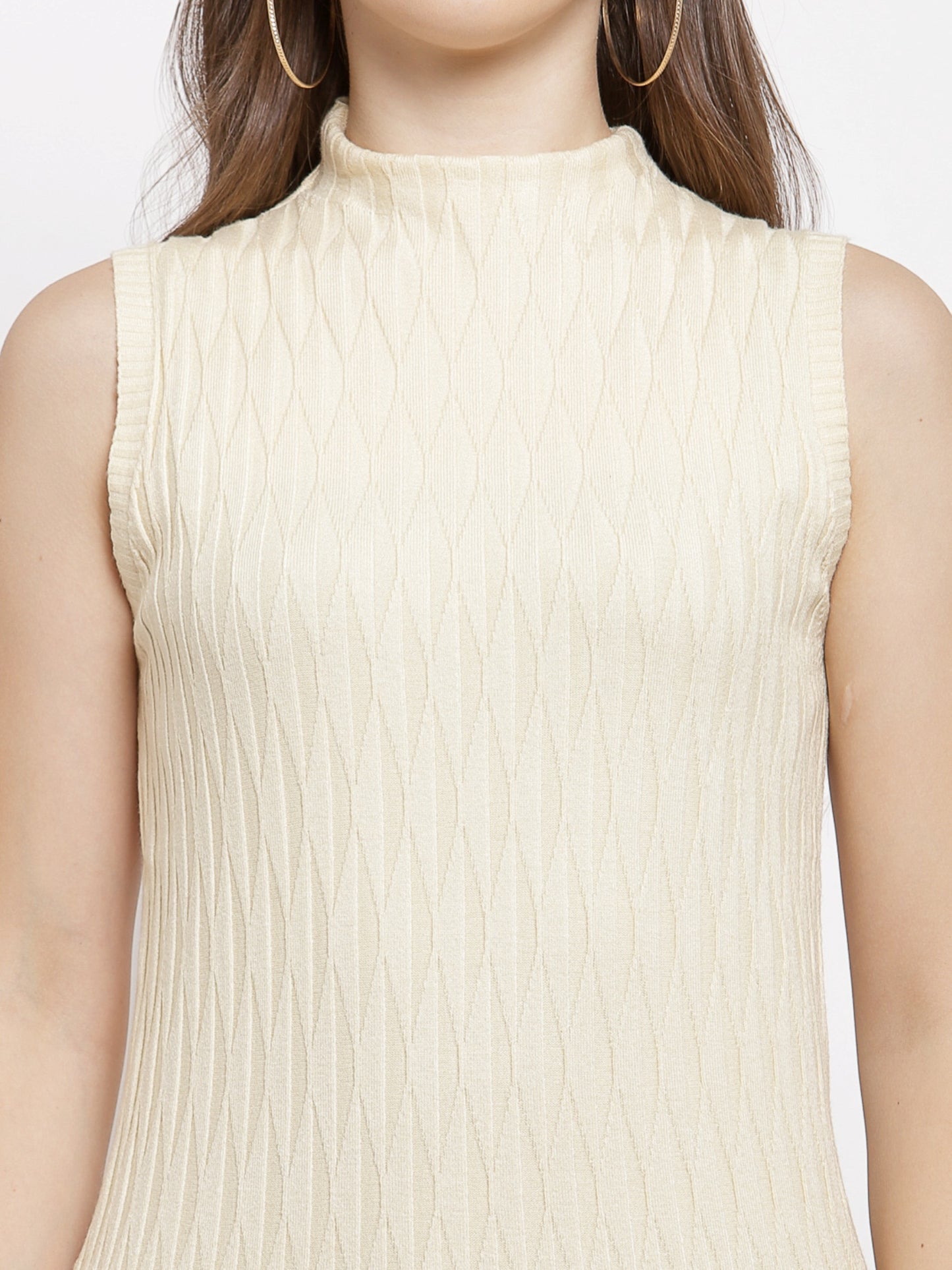 Mafadeny Women Winter Wear Cream Ribbed Pullover