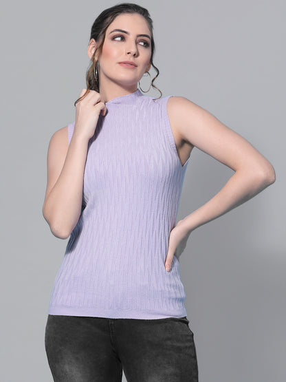 Mafadeny Women Winter Wear Lavender Ribbed Pullover