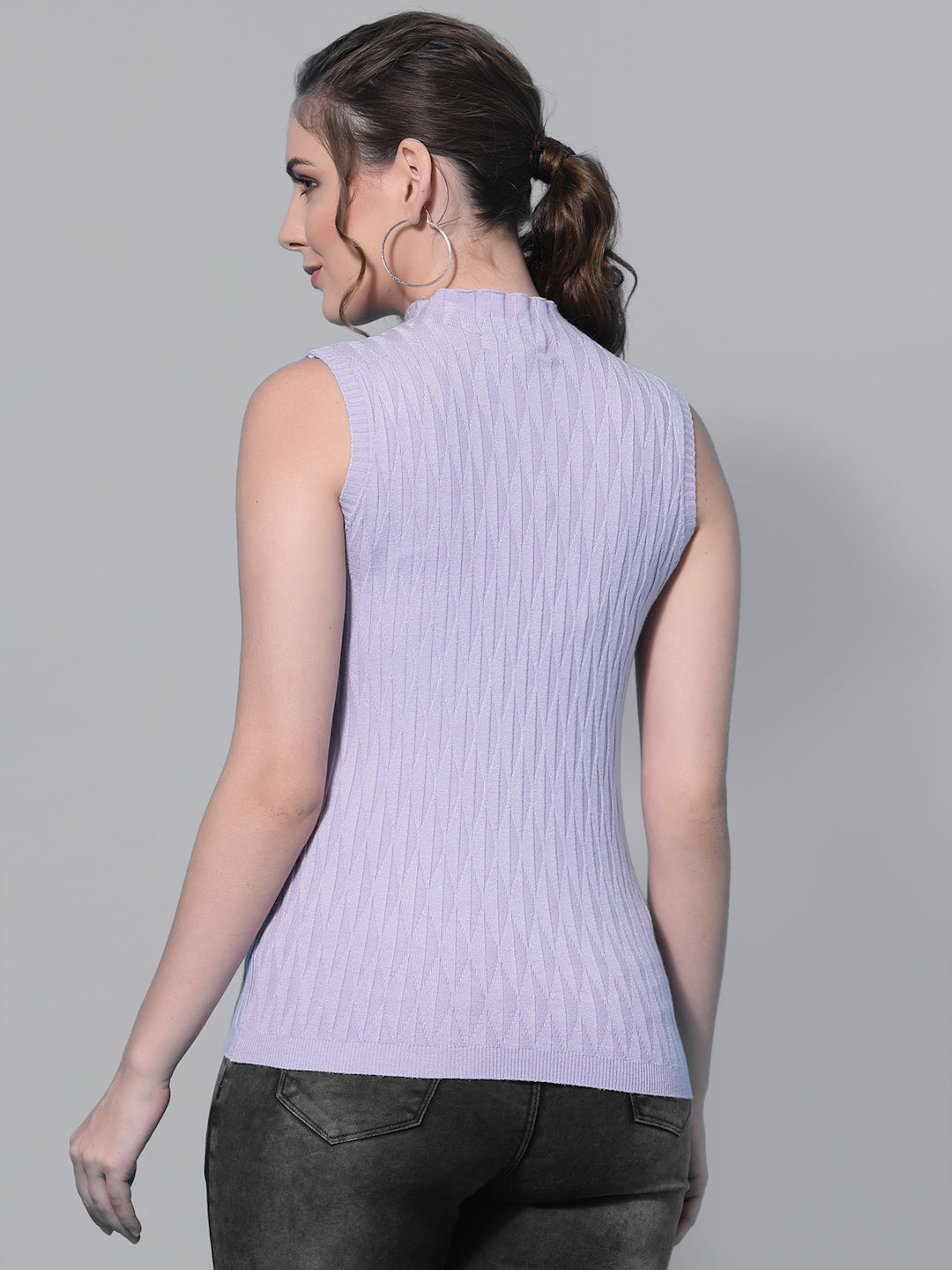 Mafadeny Women Winter Wear Lavender Ribbed Pullover