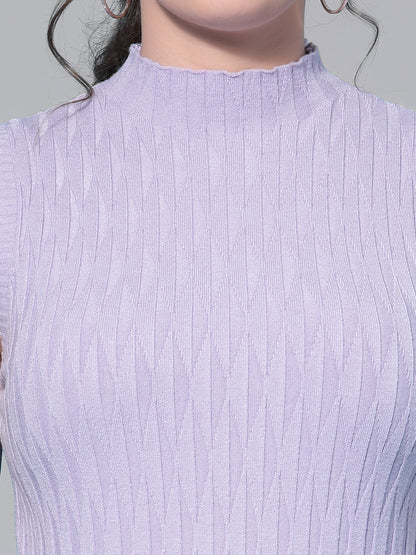 Mafadeny Women Winter Wear Lavender Ribbed Pullover