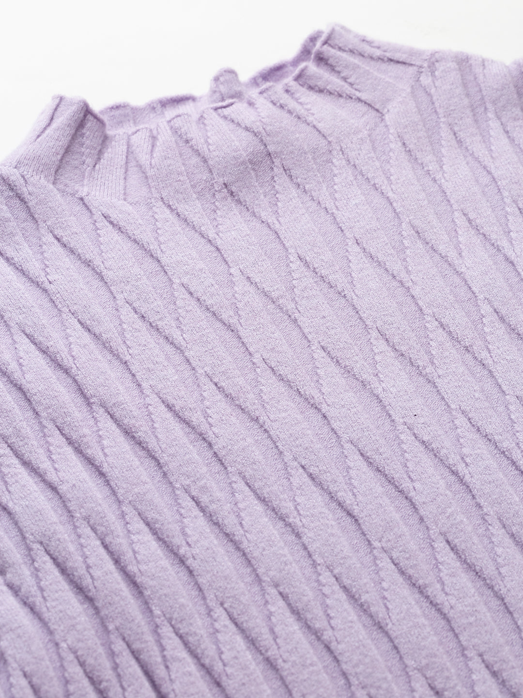 Mafadeny Women Winter Wear Lavender Ribbed Pullover