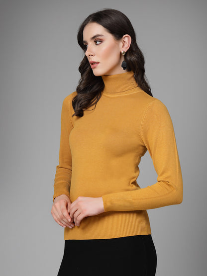 Mafadeny Women Winter Wear Basic T-Neck Musterd Pullover