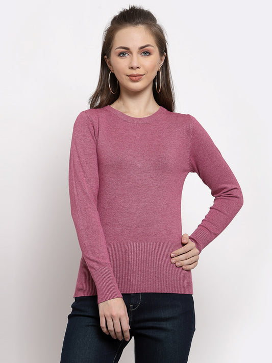 Mafadeny Women Winter Wear Light Wine Round Neck Pullover