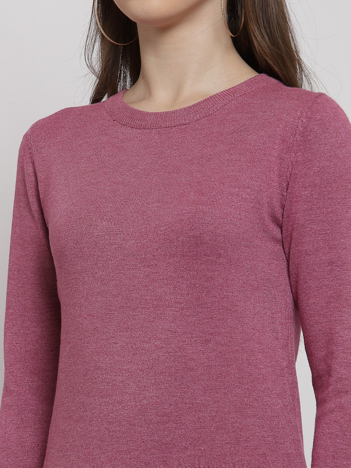 Mafadeny Women Winter Wear Light Wine Round Neck Pullover