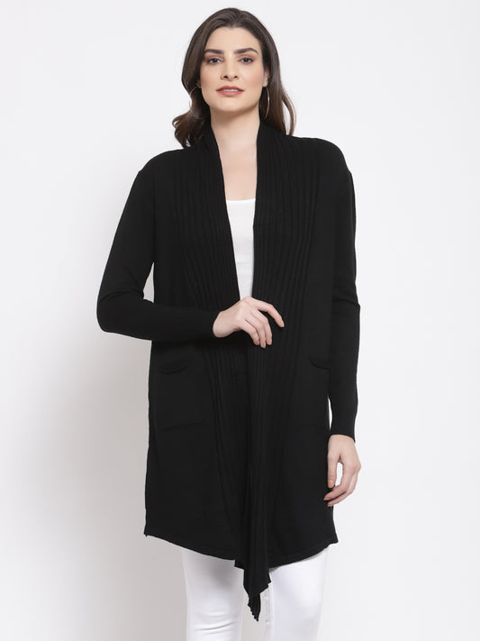 Mafadeny Women Winter Wear Black Longline Shrug