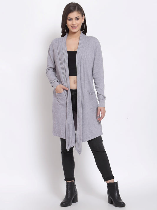 Mafadeny Women Winter Grey Longline Shrug