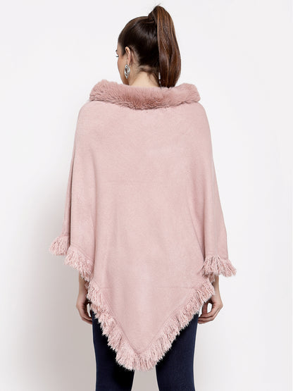 Mafadeny Women Peach Embroidered Poncho with Embellished Detail