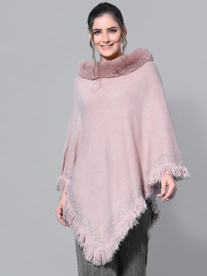 Mafadeny Women Winter Wear Peach Longline Poncho