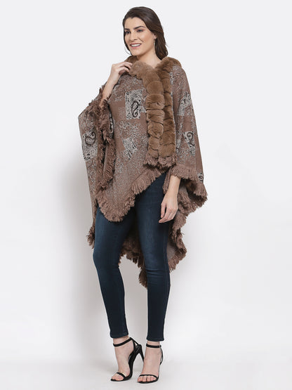 Mafadeny Women Brown Self Design Poncho