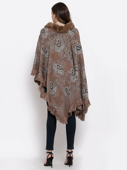 Mafadeny Women Brown Self Design Poncho