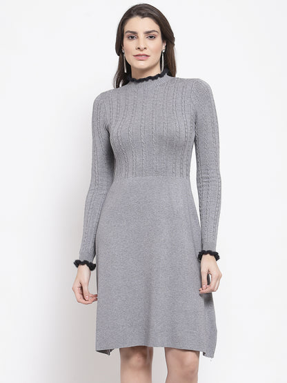 Mafadeny Womens Grey Solid Warm & Stylish Dress