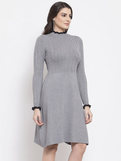 Mafadeny Womens Grey Solid Warm & Stylish Dress