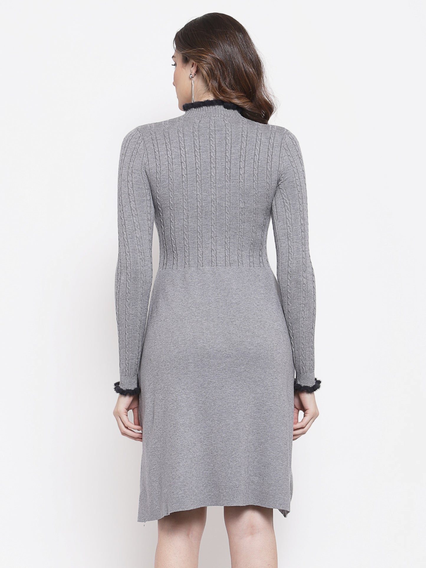 Mafadeny Womens Grey Solid Warm & Stylish Dress