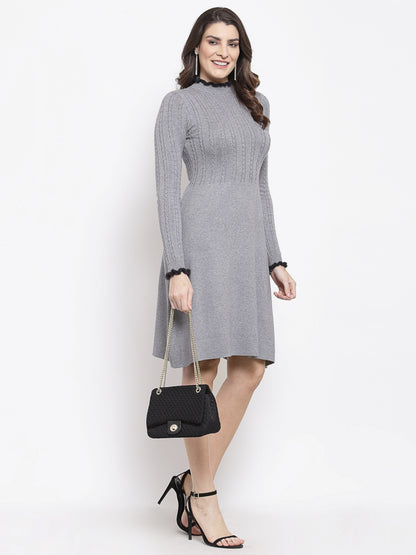 Mafadeny Womens Grey Solid Warm & Stylish Dress