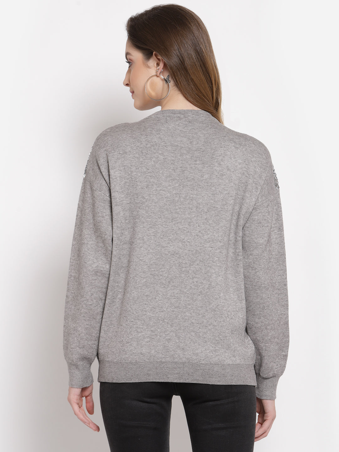 Mafadeny Women Grey Embellished Pullove