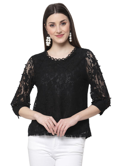 Mafadeny Women Black Laced  Summer Top