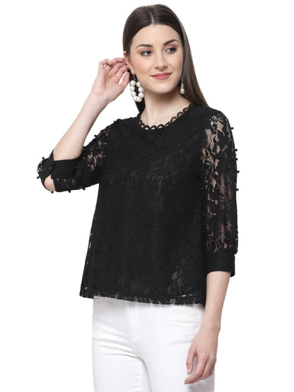 Mafadeny Women Black Laced  Summer Top