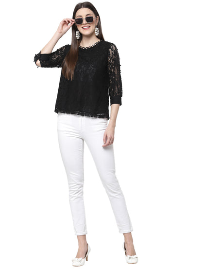 Mafadeny Women Black Laced  Summer Top