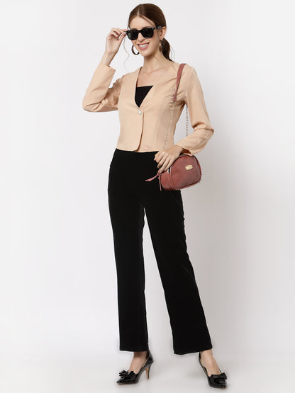 Mafadeny Women Peach-Coloured Crop Button Shrug