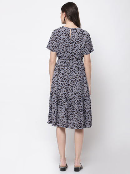 Mafadeny Blue Animal Printed Fit & Flare Dress