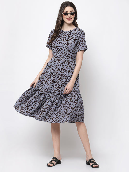 Mafadeny Blue Animal Printed Fit & Flare Dress