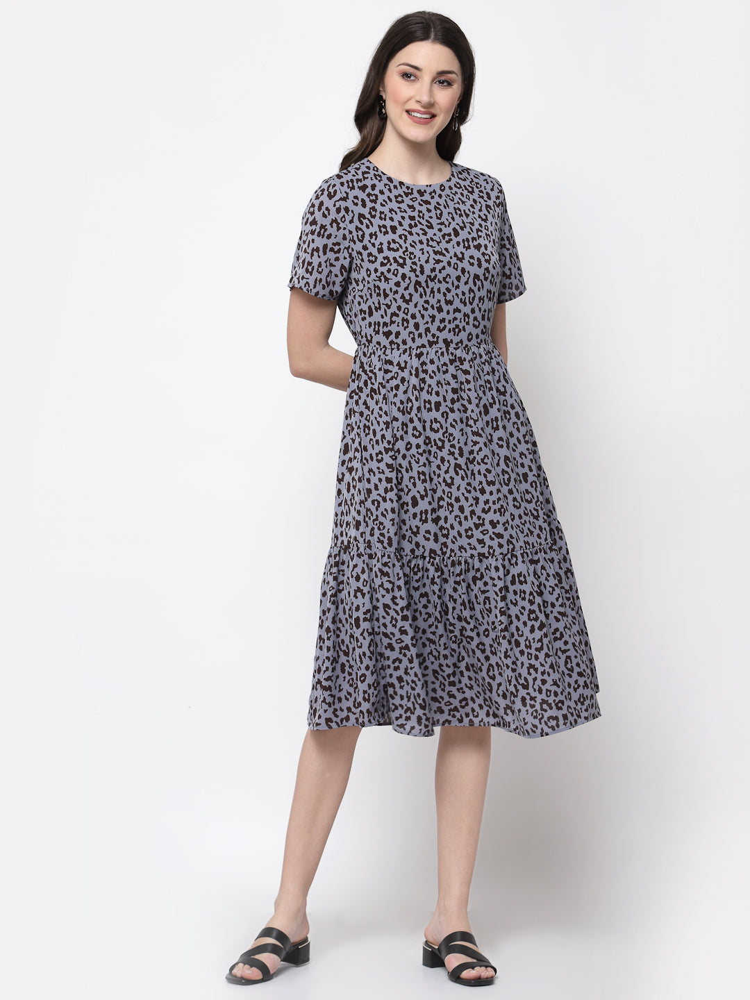 Mafadeny Blue Animal Printed Fit & Flare Dress