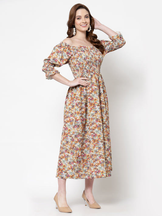 Mafadeny Multicoloured Floral Off-Shoulder Midi Dress